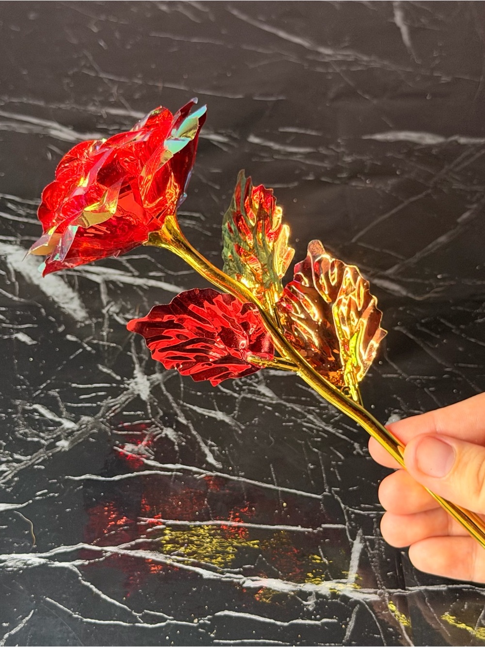 Red and gold, artificial eternal flower